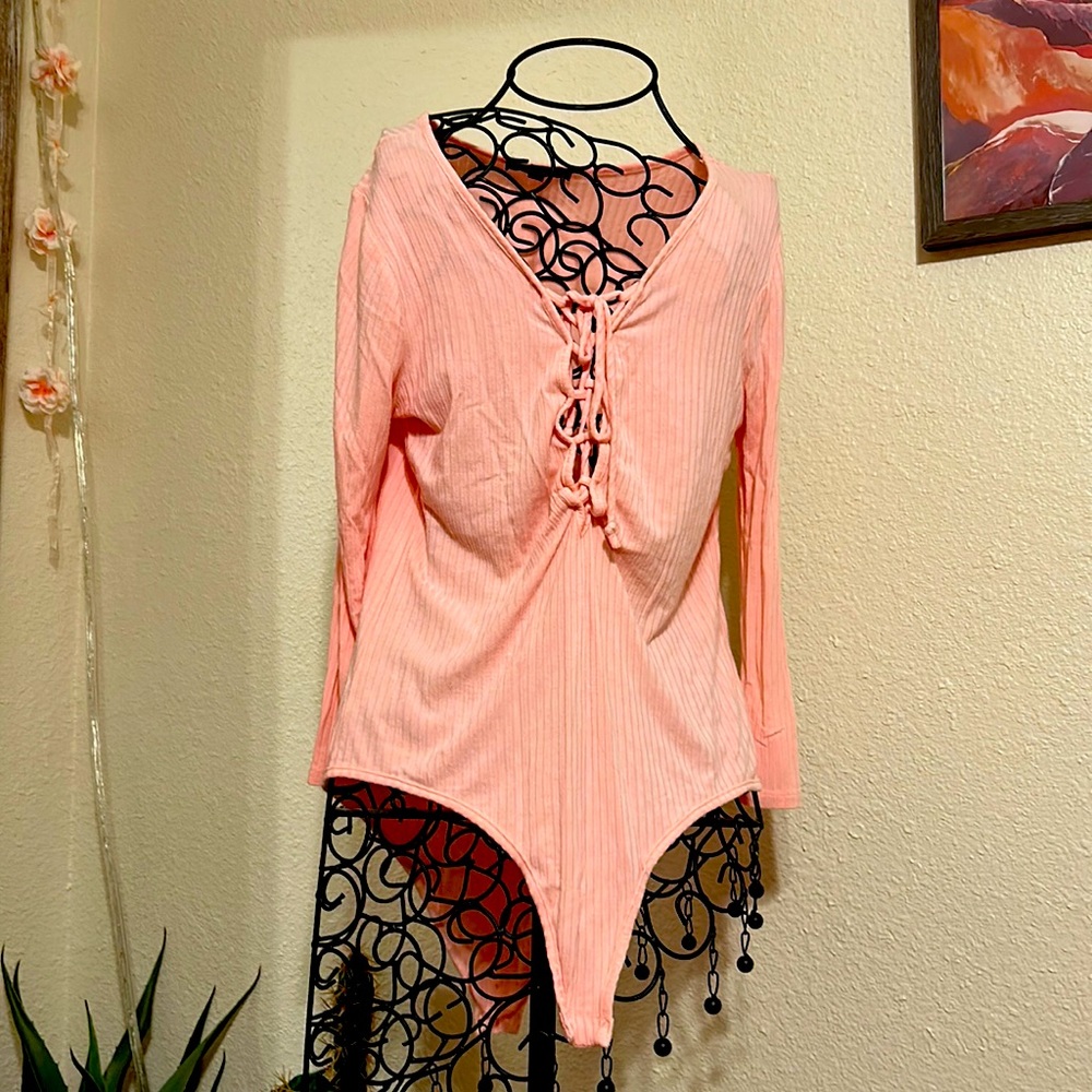 Ambiance Pink Lace-Up Bodysuit